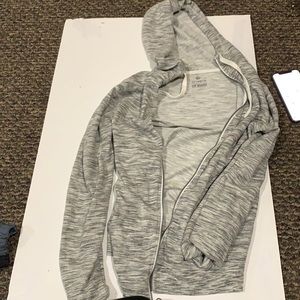 grey and white zip up